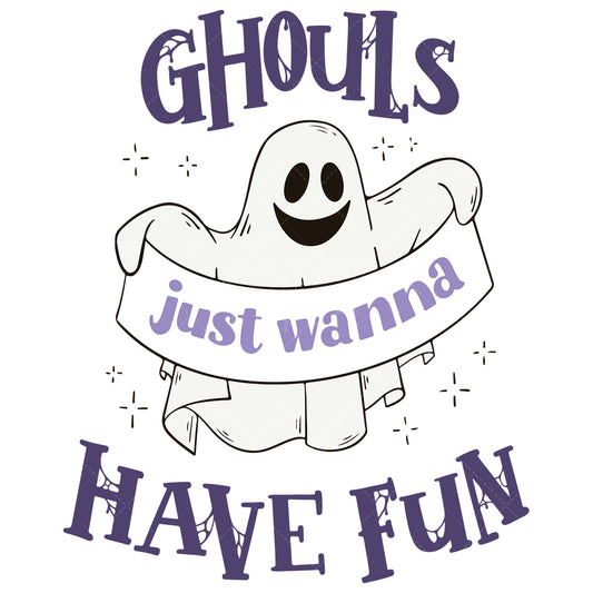 Royalty-free vector illustration of handwritten-style text art that reads "ghouls just wanna have fun".