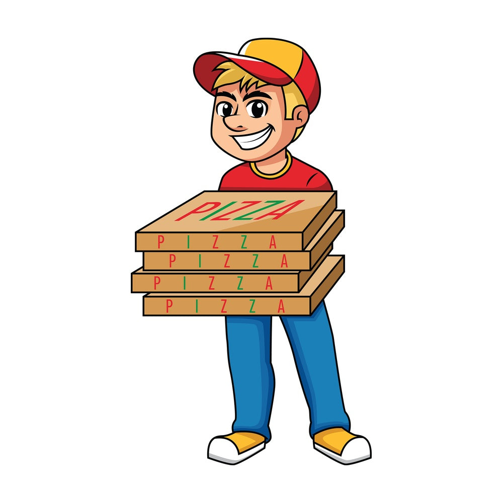 Delivery man holding pizza boxes. PNG - JPG and vector EPS (infinitely scalable). Image isolated on transparent background.