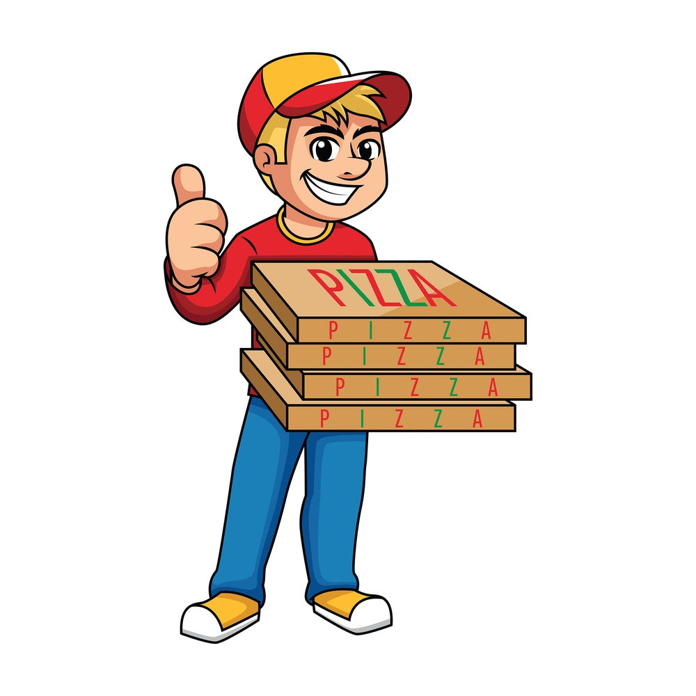Pizza delivery boy thumbs up. PNG - JPG and vector EPS (infinitely scalable). Image isolated on transparent background.