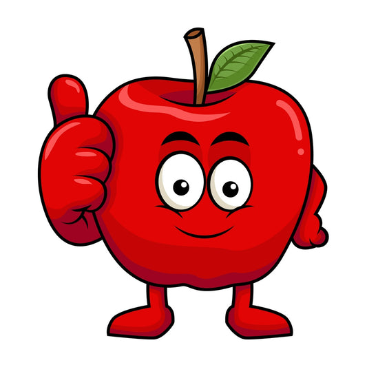 Apple cartoon character thumbs up. PNG - JPG and vector EPS (infinitely scalable). Image isolated on transparent background.