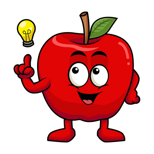 Apple cartoon character having an idea. PNG - JPG and vector EPS (infinitely scalable). Image isolated on transparent background.