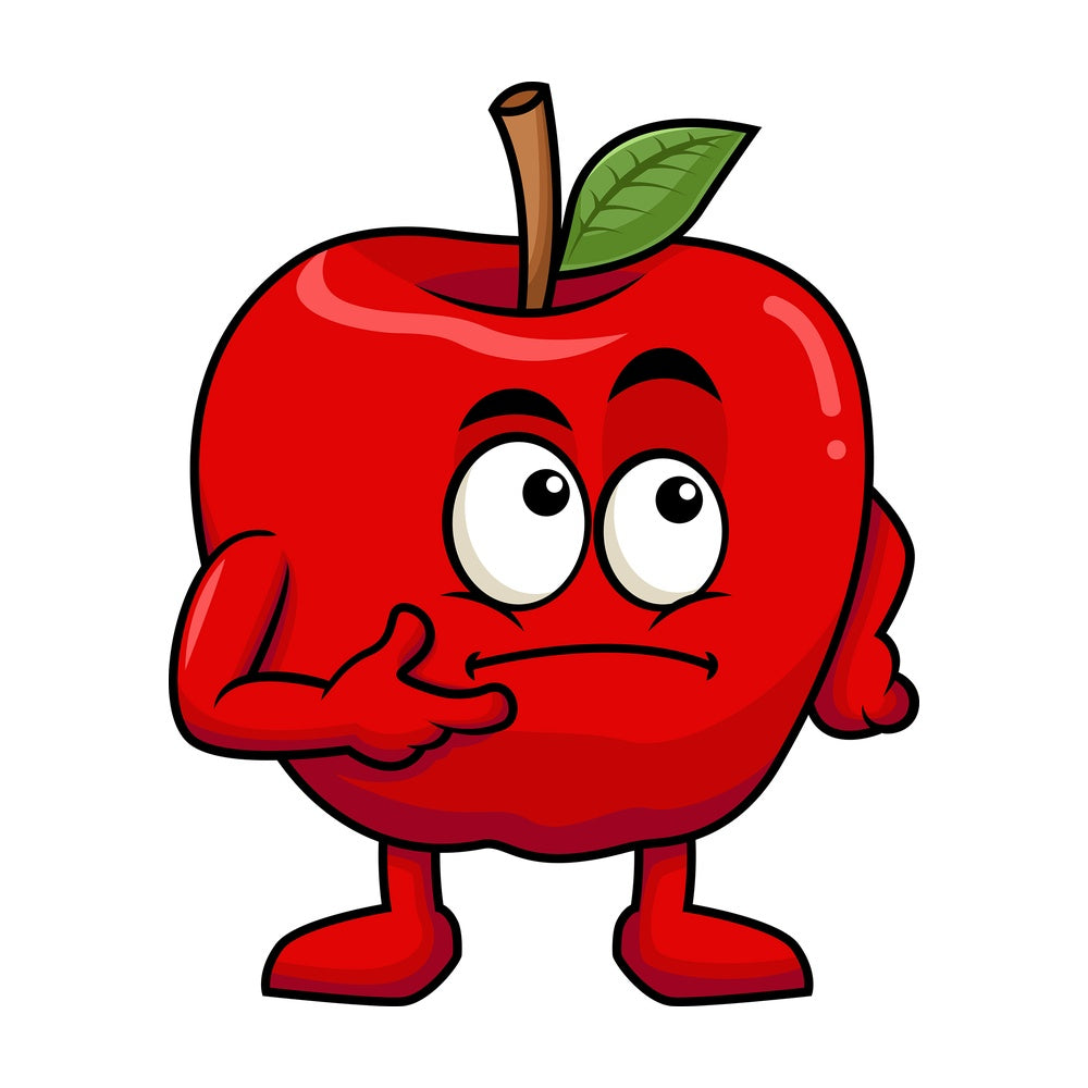 Apple cartoon character thinking. PNG - JPG and vector EPS (infinitely scalable). Image isolated on transparent background.