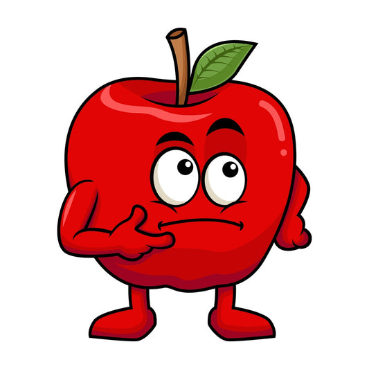 Apple cartoon character thinking. PNG - JPG and vector EPS (infinitely scalable). Image isolated on transparent background.