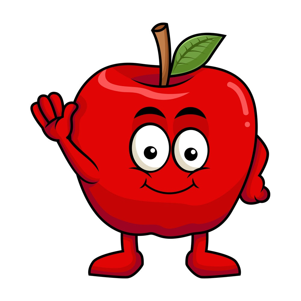Cute apple cartoon character waving. PNG - JPG and vector EPS (infinitely scalable). Image isolated on transparent background.