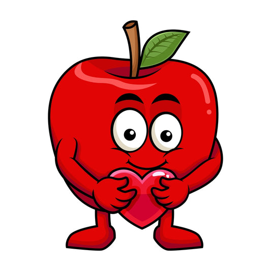 Apple cartoon character hugging heart icon. PNG - JPG and vector EPS (infinitely scalable). Image isolated on transparent background.
