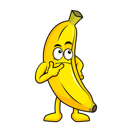 Banana cartoon character thinking. PNG - JPG and vector EPS (infinitely scalable). Image isolated on transparent background.