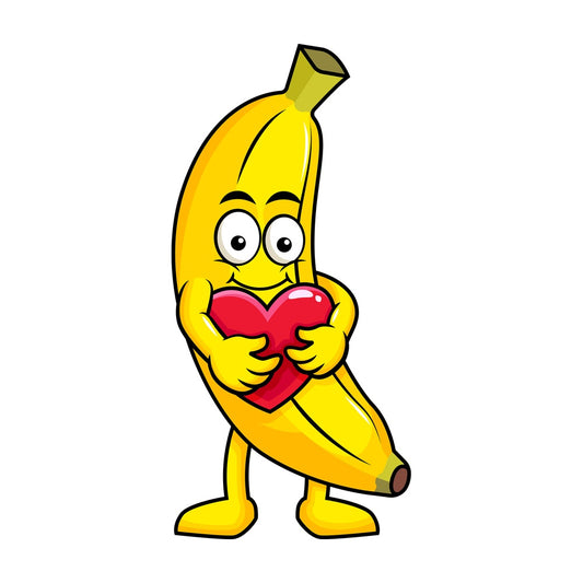 Banana cartoon character hugging heart icon. PNG - JPG and vector EPS (infinitely scalable). Image isolated on transparent background.