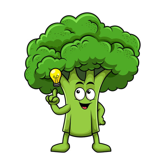 Broccoli cartoon character having an idea. PNG - JPG and vector EPS (infinitely scalable). Image isolated on transparent background.