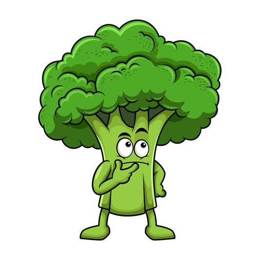 Broccoli cartoon character thinking. PNG - JPG and vector EPS (infinitely scalable). Image isolated on transparent background.