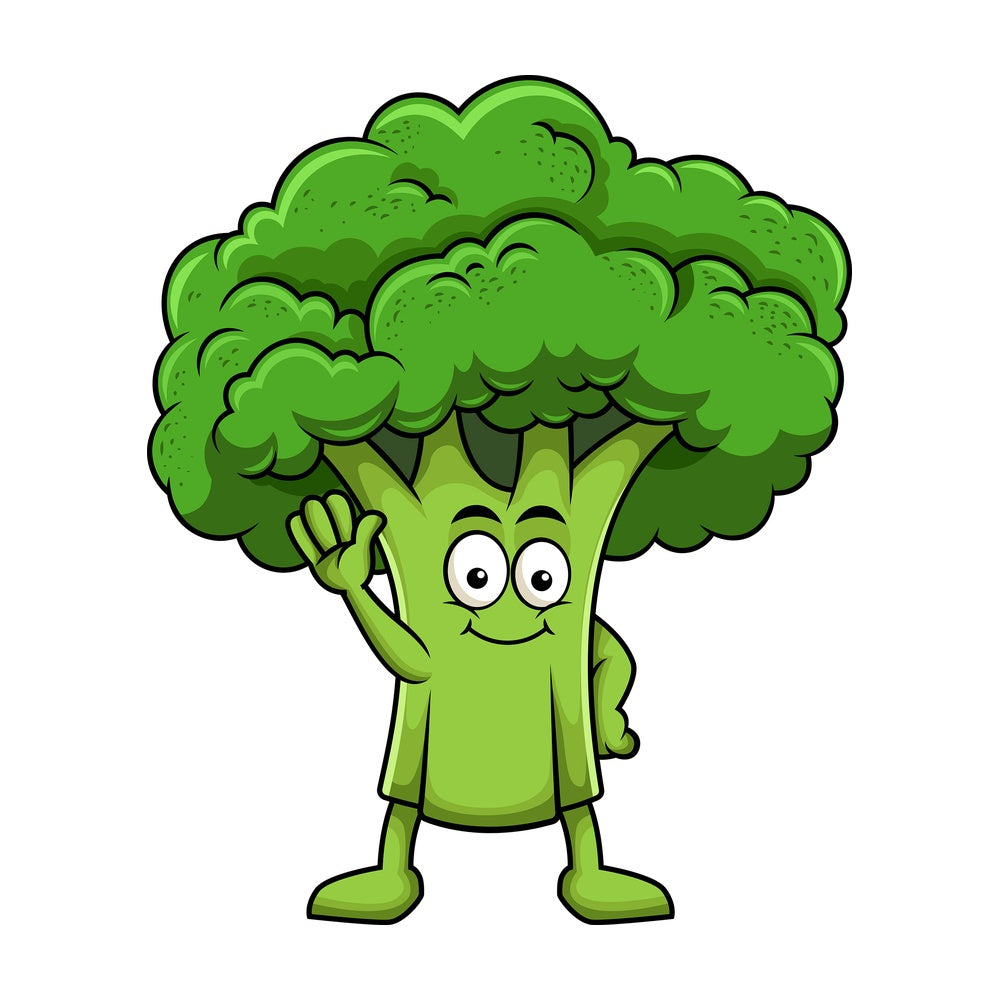 Cute broccoli cartoon character waving. PNG - JPG and vector EPS (infinitely scalable). Image isolated on transparent background.