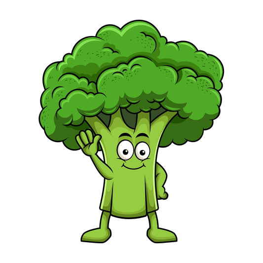 Cute broccoli cartoon character waving. PNG - JPG and vector EPS (infinitely scalable). Image isolated on transparent background.
