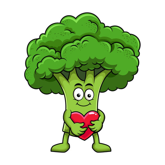 Broccoli cartoon character hugging heart icon. PNG - JPG and vector EPS (infinitely scalable). Image isolated on transparent background.