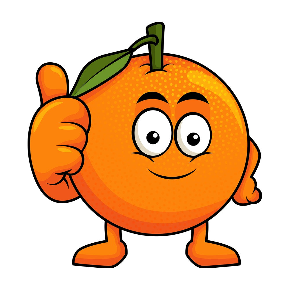 Orange cartoon character thumbs up. PNG - JPG and vector EPS (infinitely scalable). Image isolated on transparent background.
