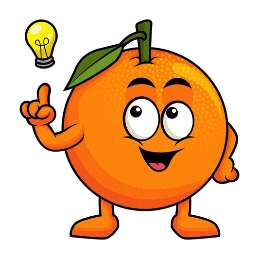 Orange cartoon character having an idea. PNG - JPG and vector EPS (infinitely scalable). Image isolated on transparent background.