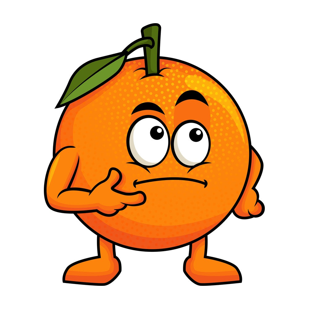 Orange cartoon character thinking. PNG - JPG and vector EPS (infinitely scalable). Image isolated on transparent background.
