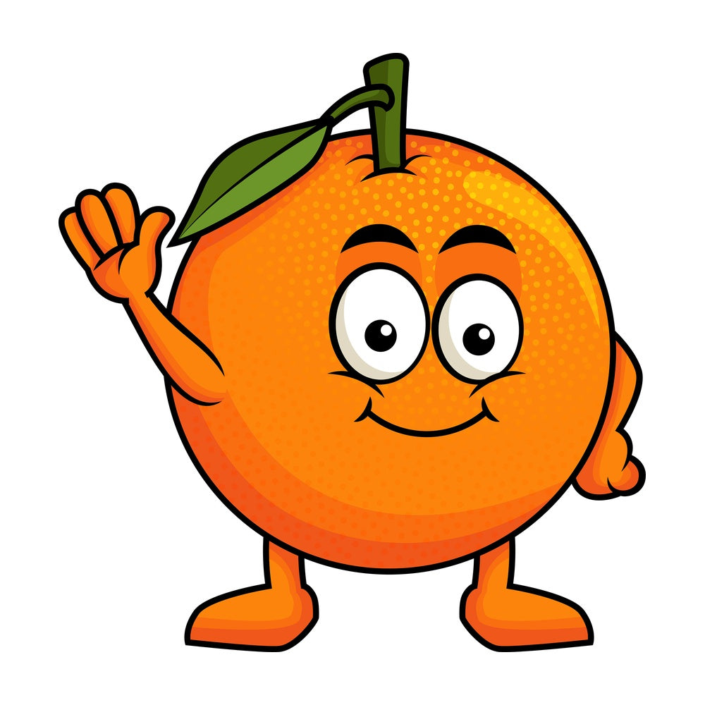 Cute orange cartoon character waving. PNG - JPG and vector EPS (infinitely scalable). Image isolated on transparent background.