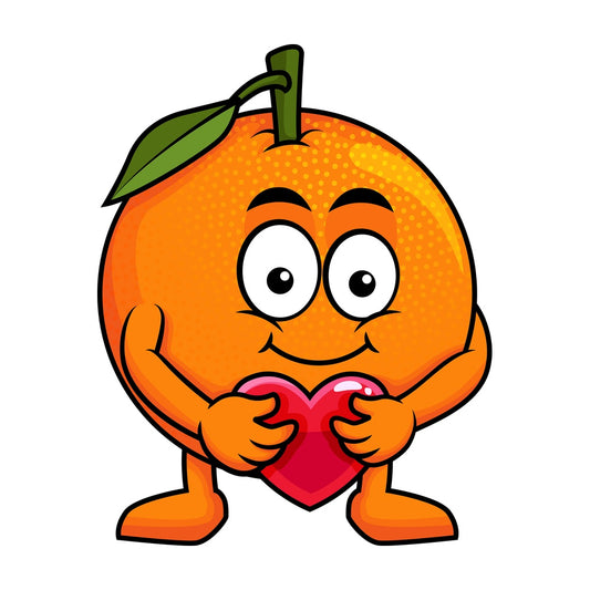 Orange cartoon character hugging heart icon. PNG - JPG and vector EPS (infinitely scalable). Image isolated on transparent background.