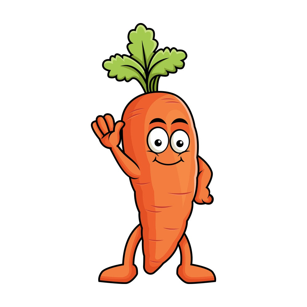 Cute carrot cartoon character waving. PNG - JPG and vector EPS (infinitely scalable). Image isolated on transparent background.