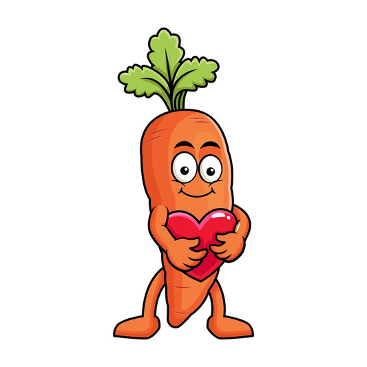 Carrot cartoon character hugging heart icon. PNG - JPG and vector EPS (infinitely scalable). Image isolated on transparent background.