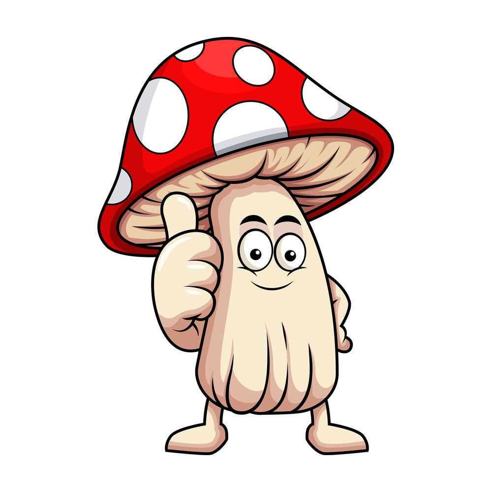 Mushroom cartoon character thumbs up. PNG - JPG and vector EPS (infinitely scalable). Image isolated on transparent background.