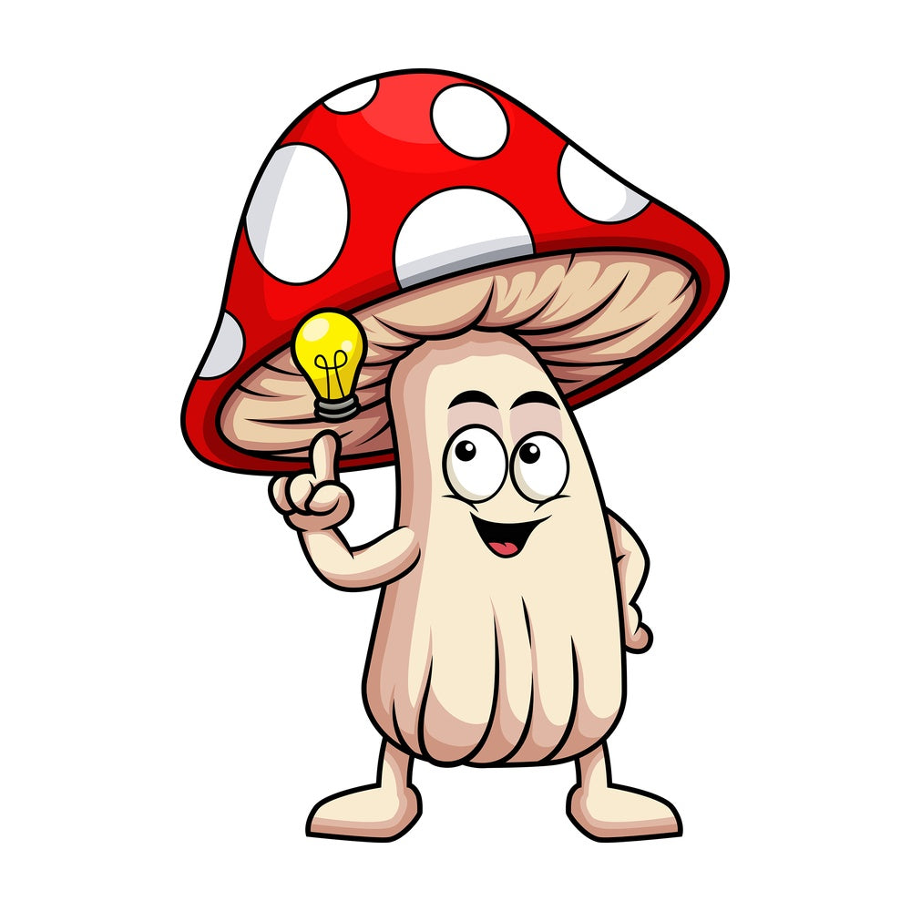 Mushroom cartoon character having an idea. PNG - JPG and vector EPS (infinitely scalable). Image isolated on transparent background.