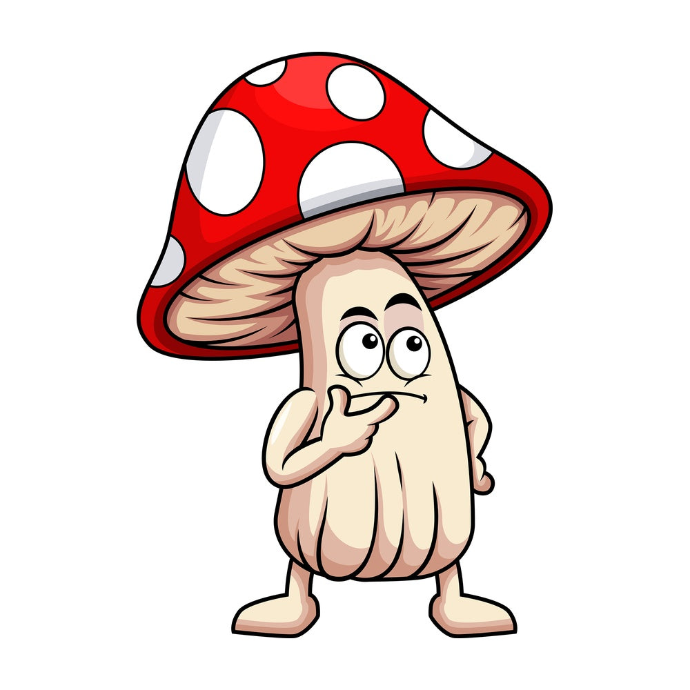 Mushroom cartoon character thinking. PNG - JPG and vector EPS (infinitely scalable). Image isolated on transparent background.