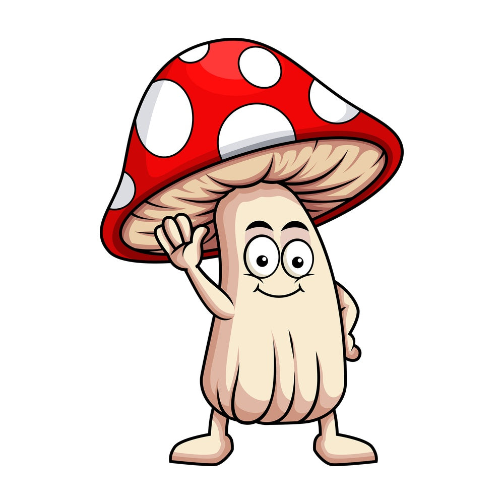 Cute mushroom cartoon character waving. PNG - JPG and vector EPS (infinitely scalable). Image isolated on transparent background.