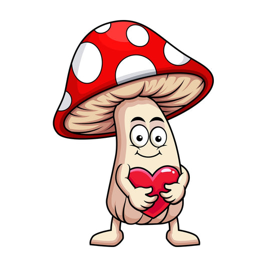 Mushroom cartoon character hugging heart icon. PNG - JPG and vector EPS (infinitely scalable). Image isolated on transparent background.