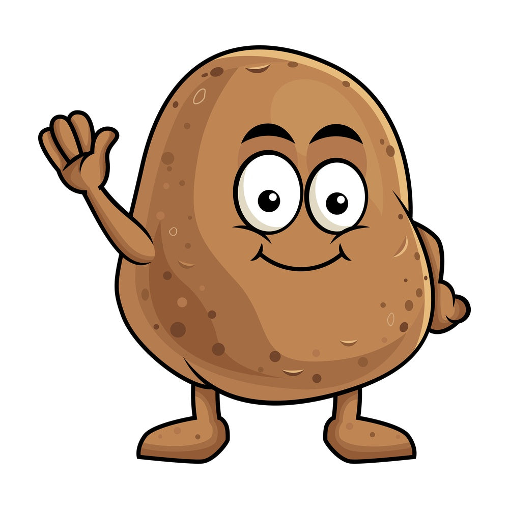 Cute potato cartoon character waving. PNG - JPG and vector EPS (infinitely scalable). Image isolated on transparent background.