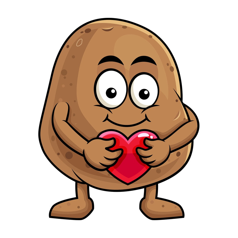 Potato cartoon character hugging heart icon. PNG - JPG and vector EPS (infinitely scalable). Image isolated on transparent background.