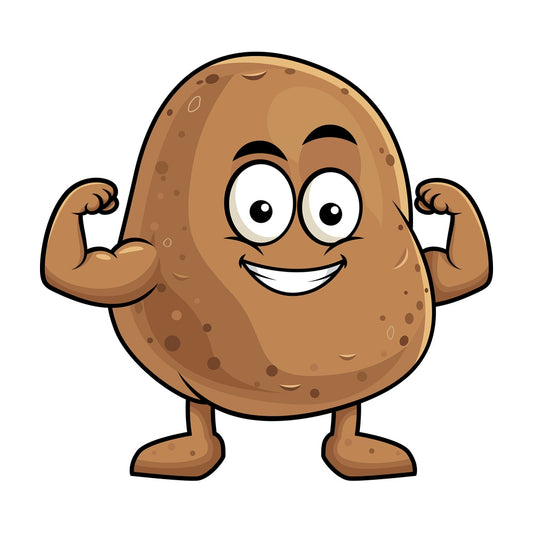 Potato cartoon character flexing muscles. PNG - JPG and vector EPS (infinitely scalable). Image isolated on transparent background.