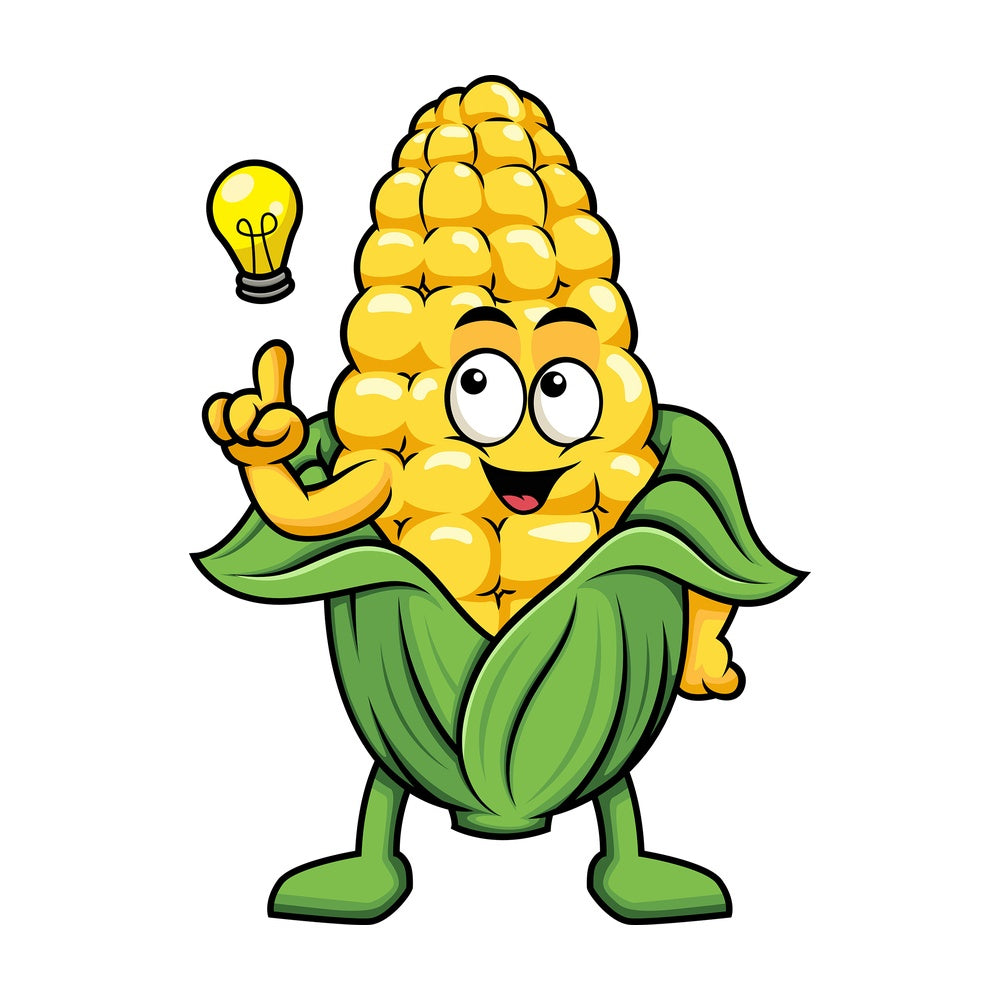 Maize cartoon character having an idea. PNG - JPG and vector EPS (infinitely scalable). Image isolated on transparent background.