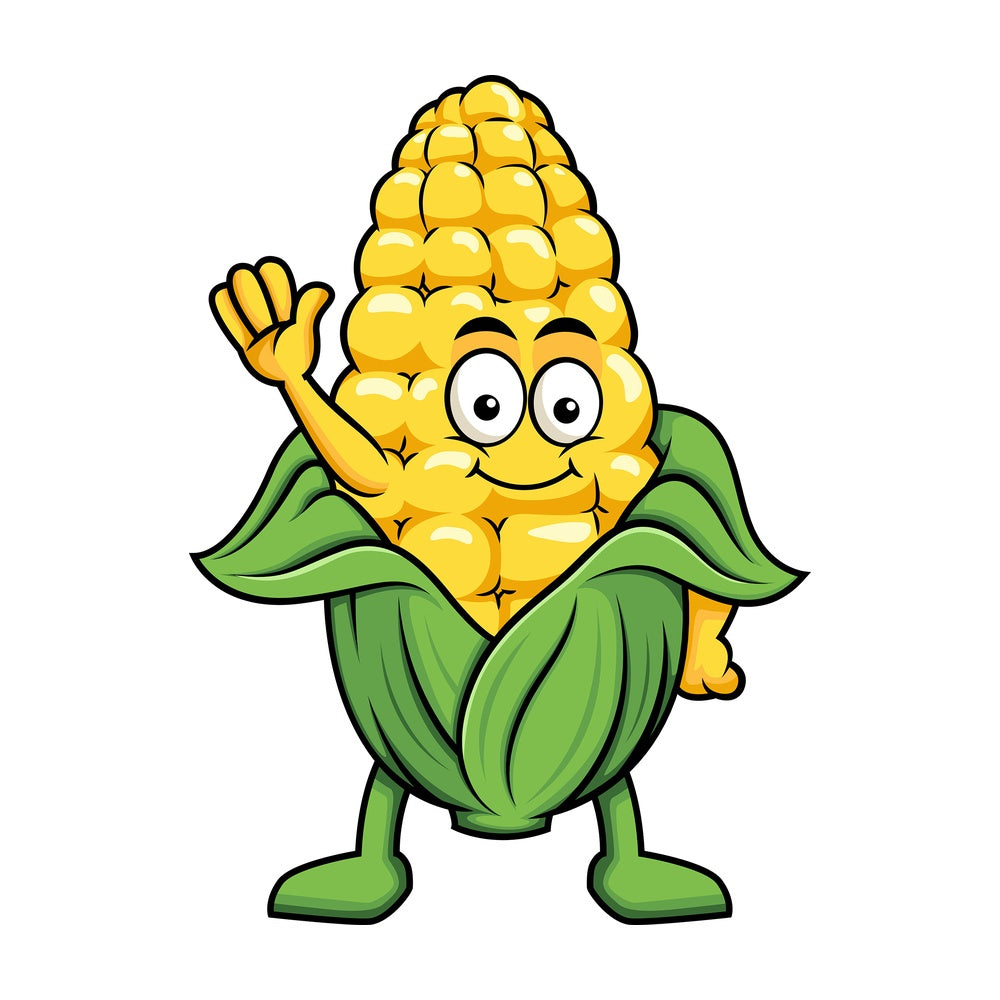 Cute maize cartoon character waving. PNG - JPG and vector EPS (infinitely scalable). Image isolated on transparent background.