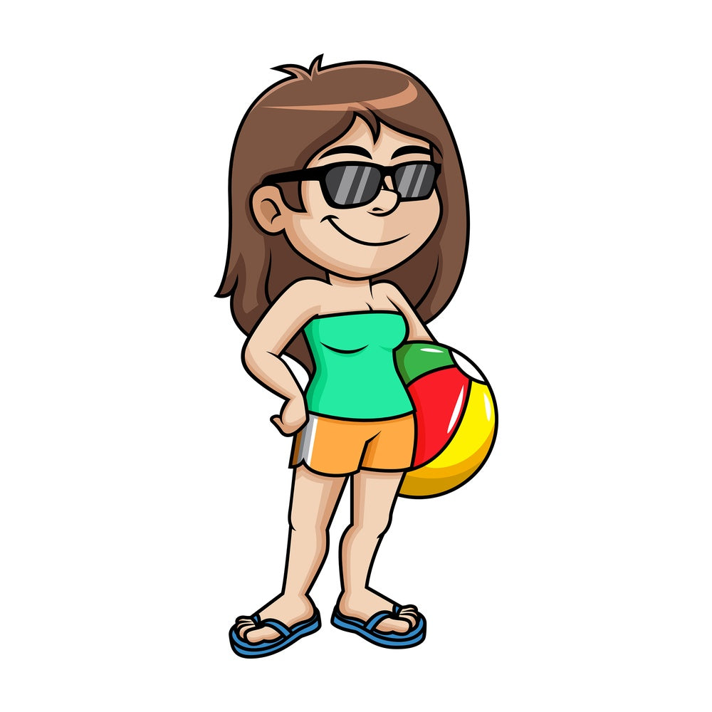 Woman holding beach ball. PNG - JPG and vector EPS (infinitely scalable).