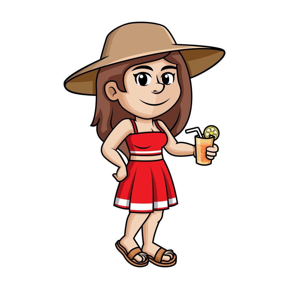 Chilled girl wearing summer hat. PNG - JPG and vector EPS (infinitely scalable).