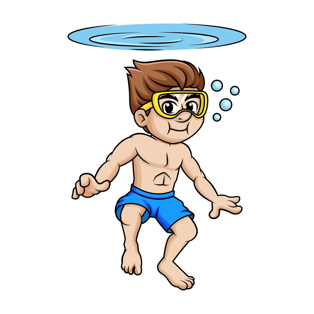 Guy with goggles swims beneath the surface holding his breath. PNG - JPG and vector EPS file formats.