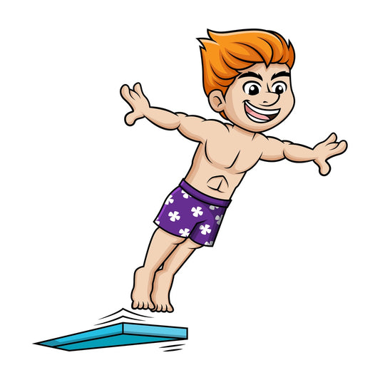 Man jumps into pool from springboard. PNG - JPG and vector EPS file formats.