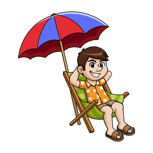 Guy relaxing on the beach under sea umbrella. PNG - JPG and vector EPS file formats.