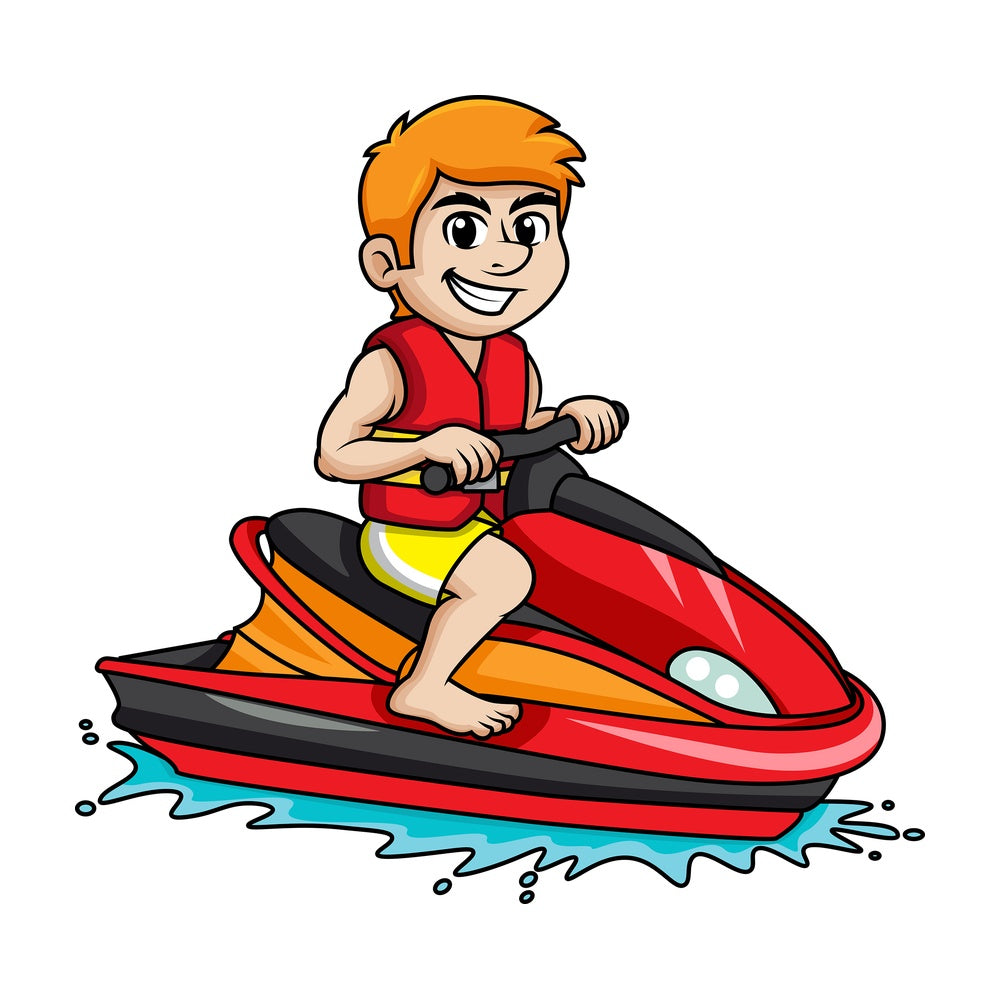 Guy riding a red jet ski. PNG - JPG and vector EPS file formats.
