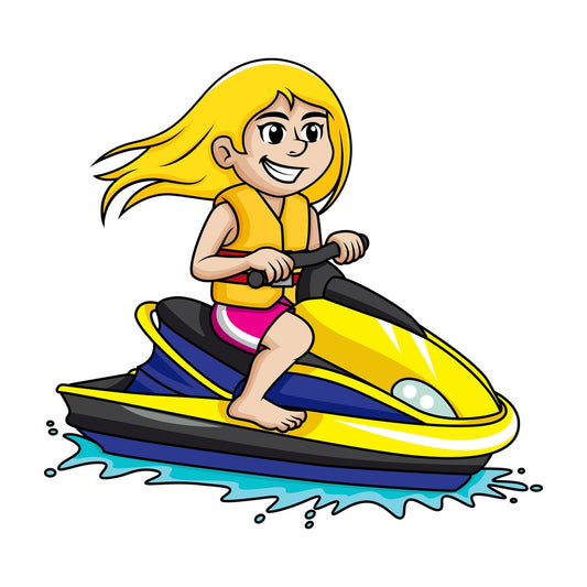 Young girl riding a jet ski. PNG - JPG and vector EPS file formats.