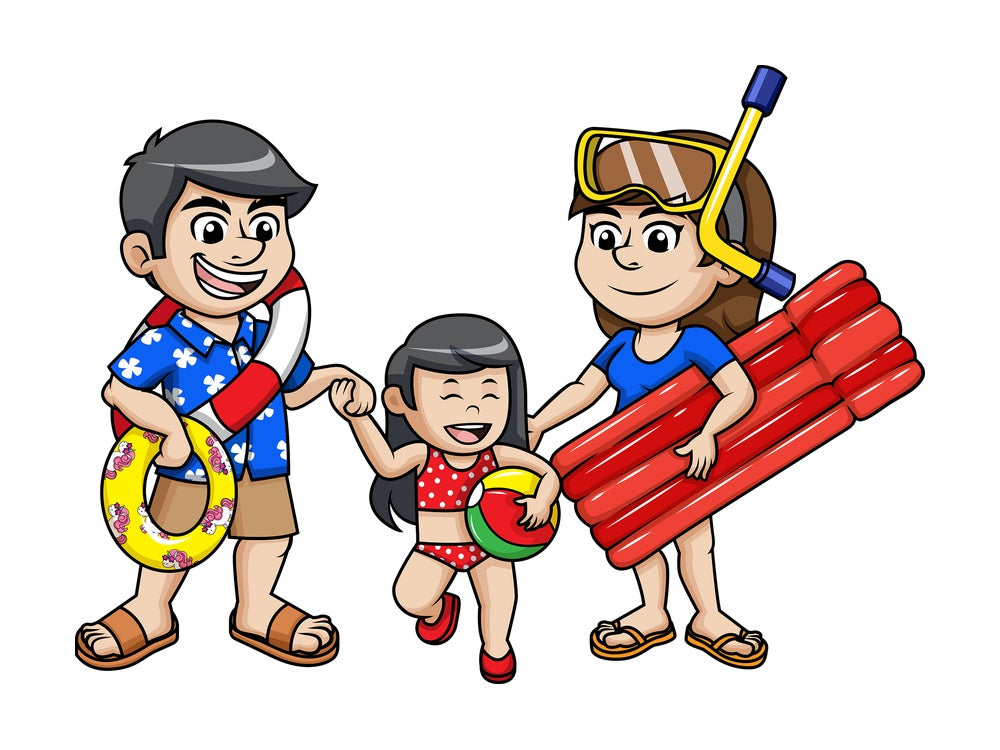 Happy family going for a swim. PNG - JPG and vector EPS file formats.
