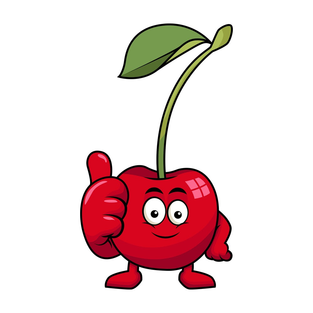 Cherry cartoon character thumbs up. PNG - JPG and vector EPS (infinitely scalable). Image isolated on transparent background.
