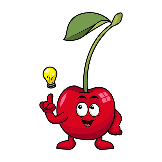 Cherry cartoon character having an idea. PNG - JPG and vector EPS (infinitely scalable). Image isolated on transparent background.