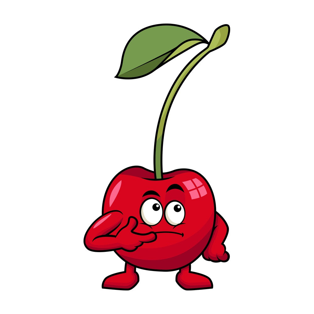 Cherry cartoon character thinking. PNG - JPG and vector EPS (infinitely scalable). Image isolated on transparent background.