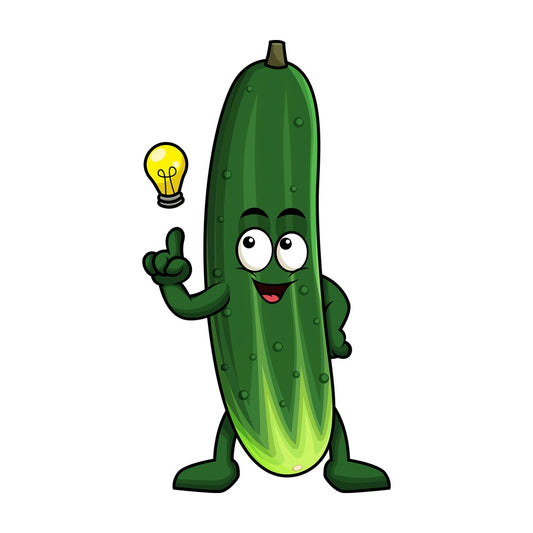 Cucumber cartoon character having an idea. PNG - JPG and vector EPS (infinitely scalable). Image isolated on transparent background.