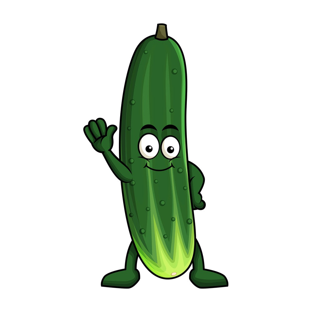 Cute cucumber cartoon character waving. PNG - JPG and vector EPS (infinitely scalable). Image isolated on transparent background.