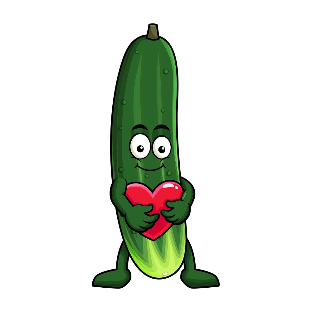 Cucumber cartoon character hugging heart icon. PNG - JPG and vector EPS (infinitely scalable). Image isolated on transparent background.