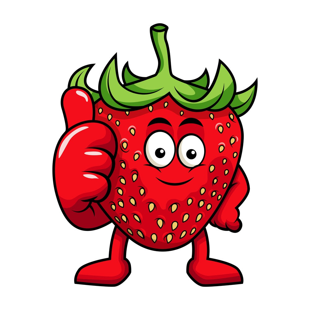 Strawberry cartoon character thumbs up. PNG - JPG and vector EPS (infinitely scalable). Image isolated on transparent background.