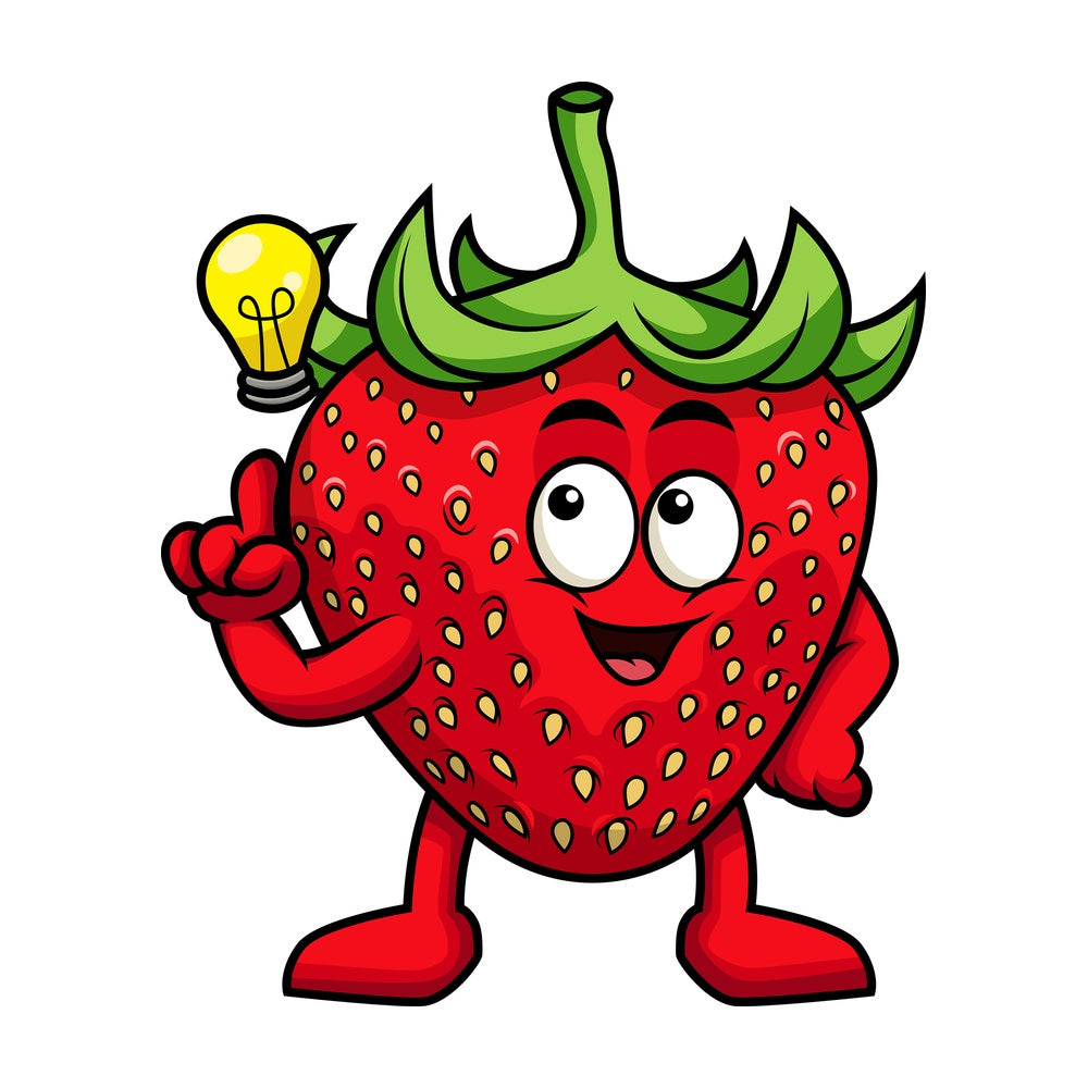 Strawberry cartoon character having an idea. PNG - JPG and vector EPS (infinitely scalable). Image isolated on transparent background.