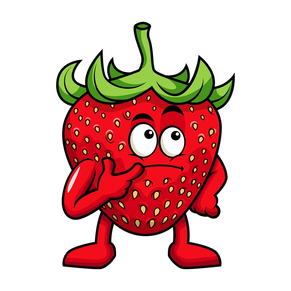 Strawberry cartoon character thinking. PNG - JPG and vector EPS (infinitely scalable). Image isolated on transparent background.